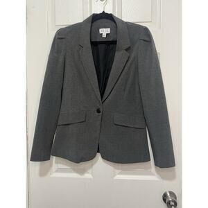 Elle Women’s Size 10 Career Blazer Jacket Gray With Black Polk Dot Single Button